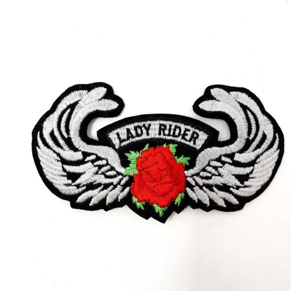 Hot Leathers Lady Rider with Wings & Rose, Embroidered Patch, 4-1/4" x 2-1/4" 💸 - Picture 1 of 3
